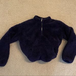 Cropped fur quarter zip sweater